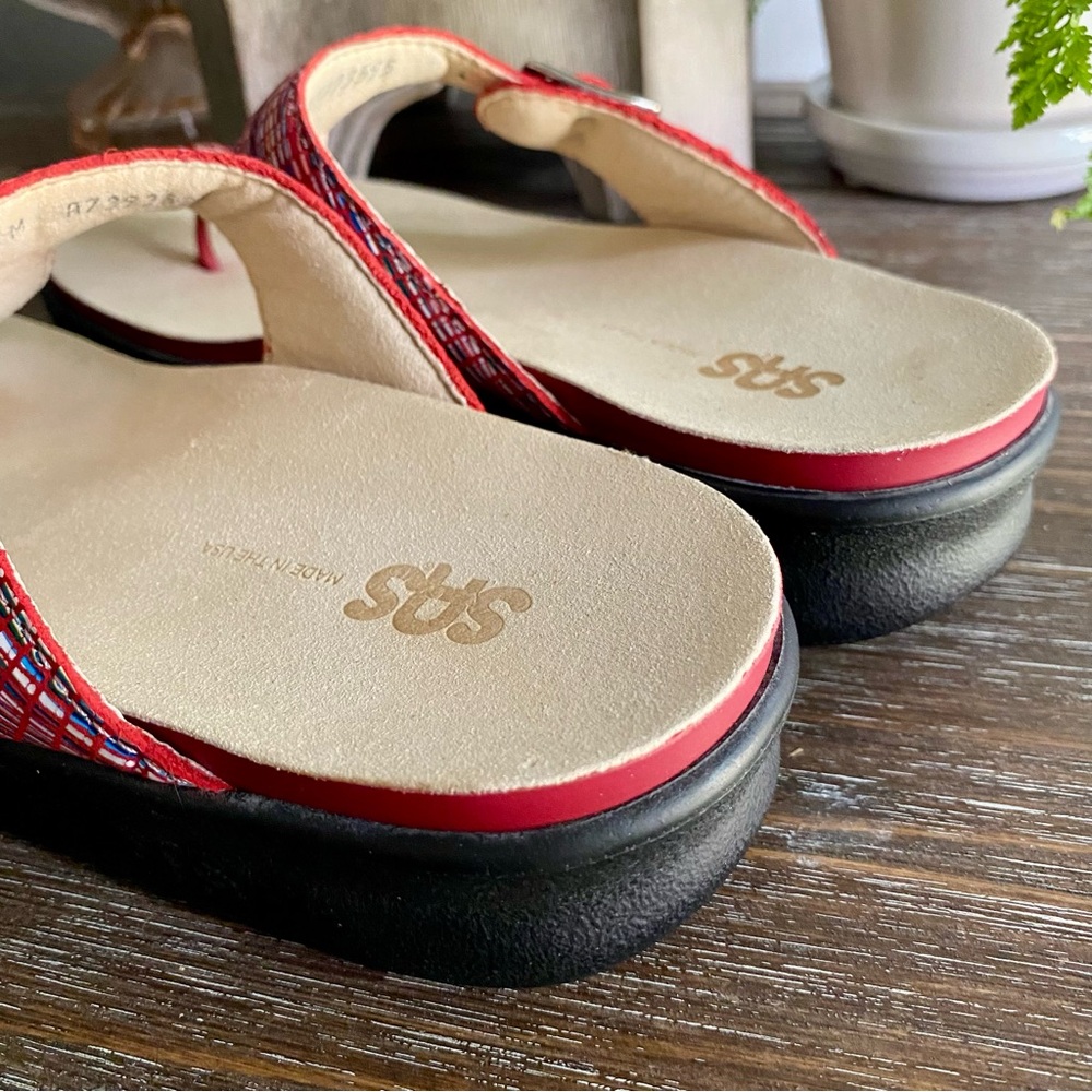 NEW SAS Sanibel T-Strap Sandal Slide Slip On Diabetic Shoe Womens 10 Rainbow Red - Picture 6 of 8